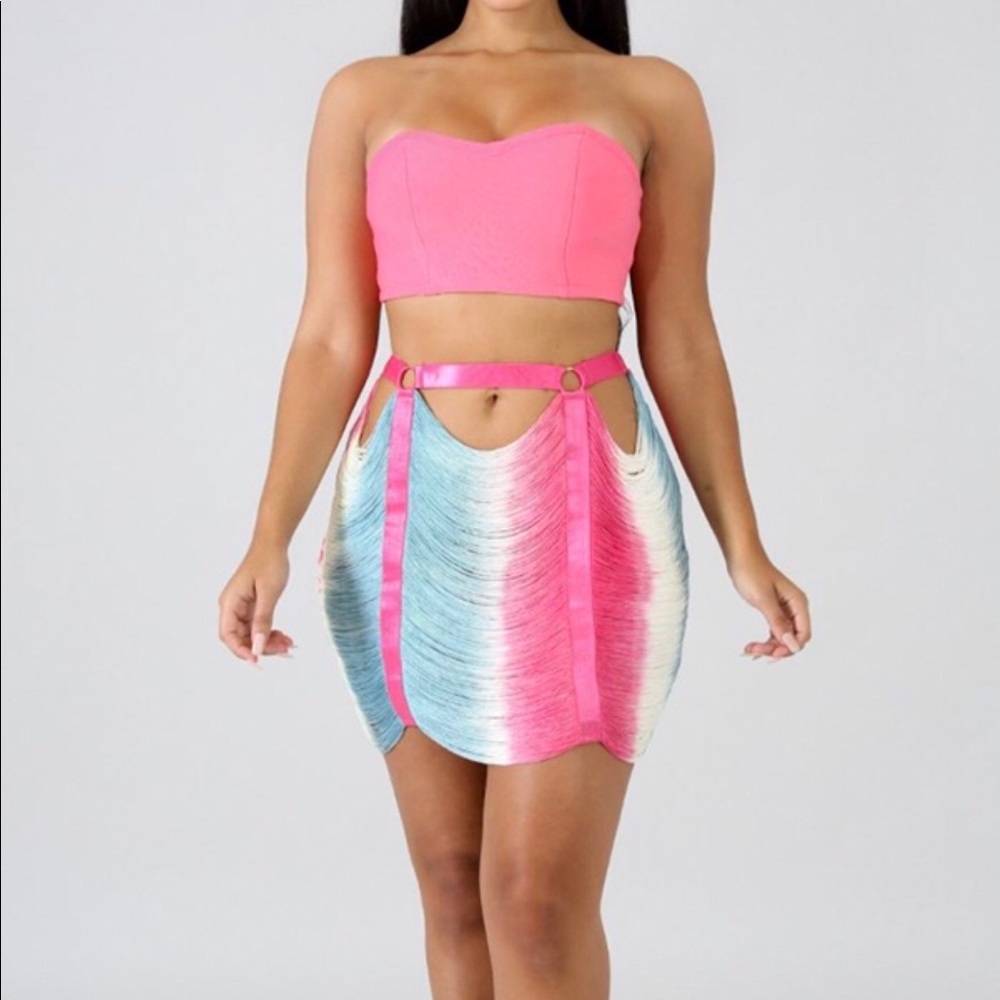 Strapless Crop Top and Tassel Skirt